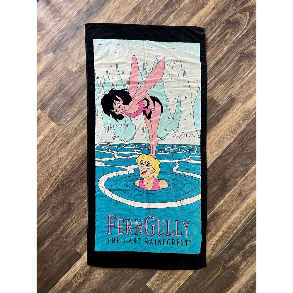 Vintage The Ferngully Towel‎ Crysta And Zak Cotton Character Colorful 1989 RARE